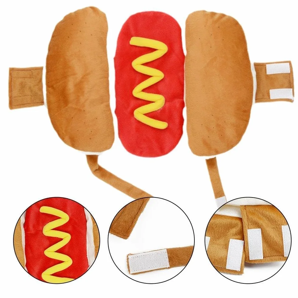 Kostium dla zwierzęcia domowego, kostium w kształcie hot doga, jamnik, kiełbasa, regulowana, cosplay, ubrania dla szczeniaka, ciepłe ubranie dla szczeniaka, przebranie dla psa