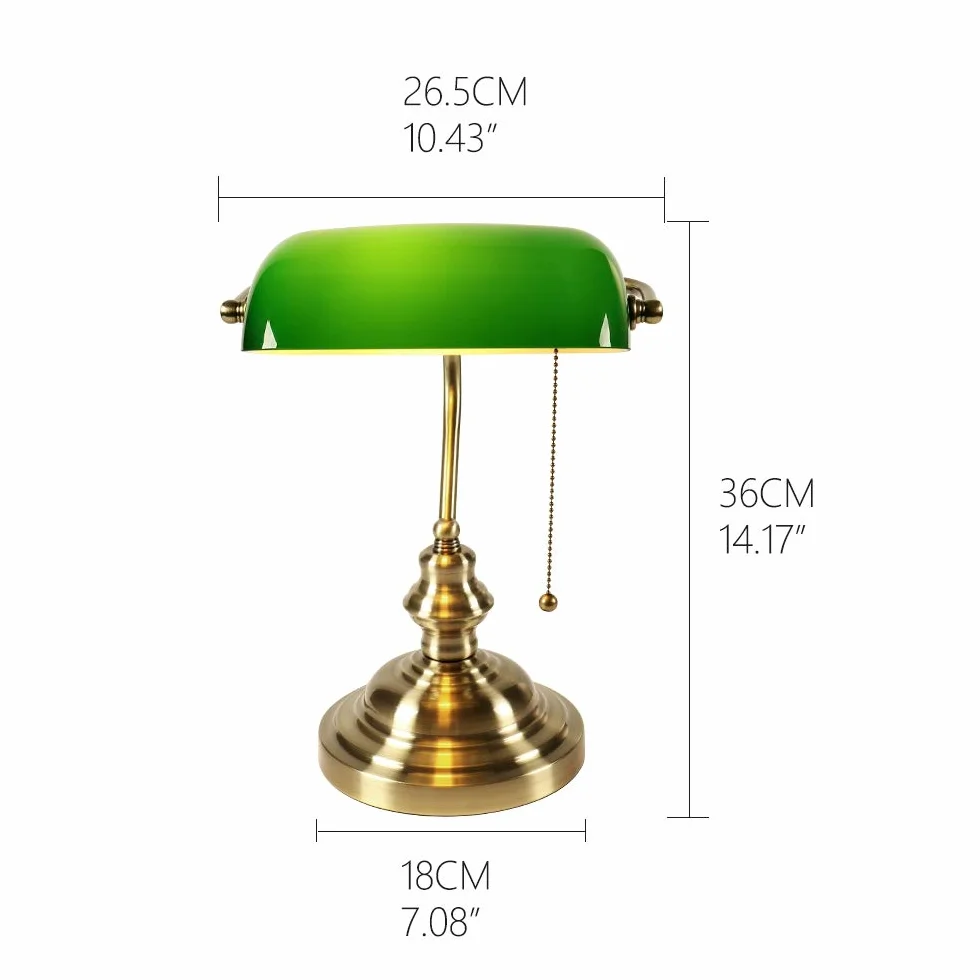 Zielona szklana lampa biurkowa Bankers, antyczne lampy biurkowe z mosiężną podstawą, lampka biurkowa w stylu vintage do biura, gabinetu (żarówka w zestawie)