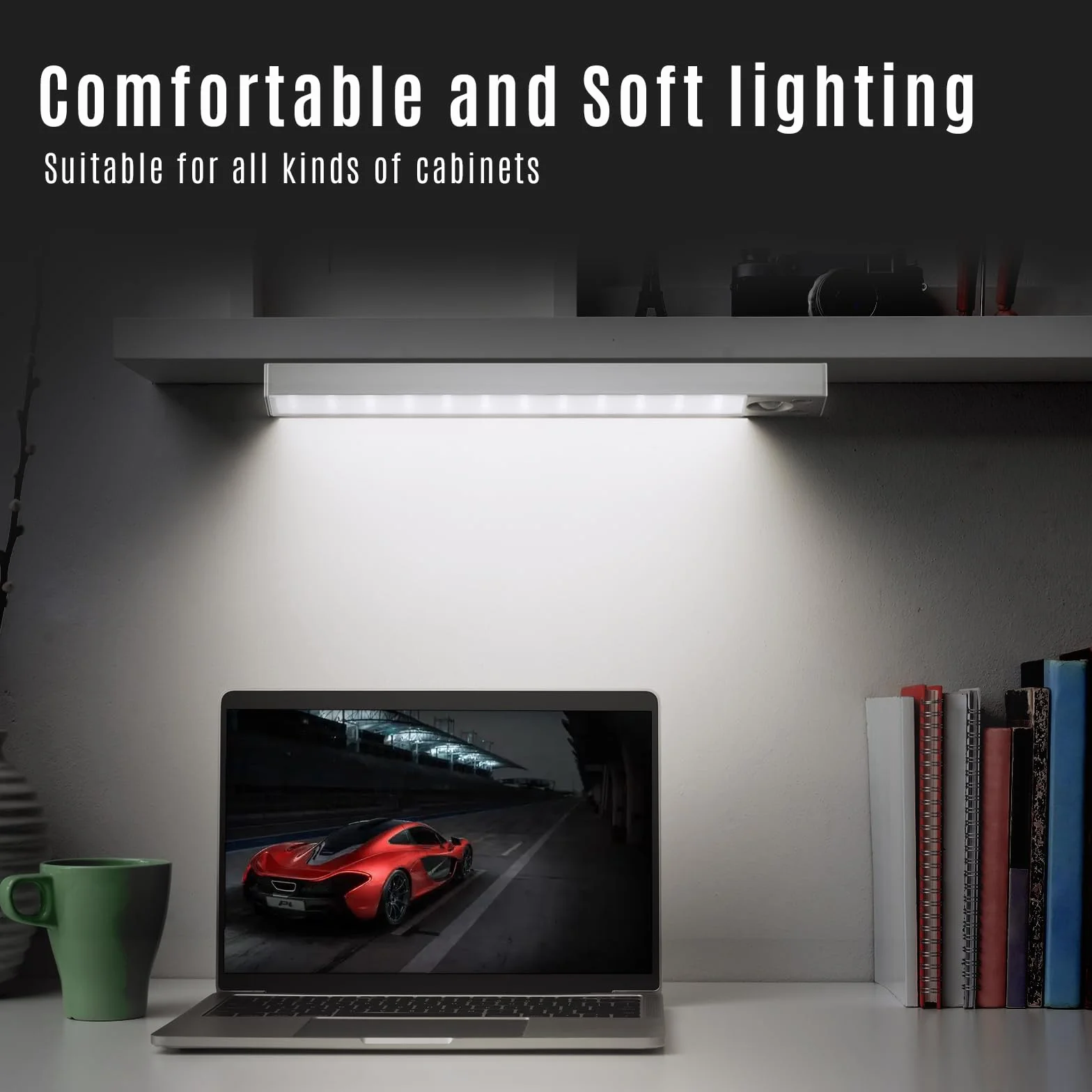 LQWELL® 36 LEDs Lampa szafkowa Bezprzewodowa lampa z czujnikiem ruchu 22,5 cm 1500 mAh Akumulatorowa ściemnialna lampa szafkowa do kuchni, Garderoby, Regału na książki, Sypialni (Biała, 2 Sztuki)