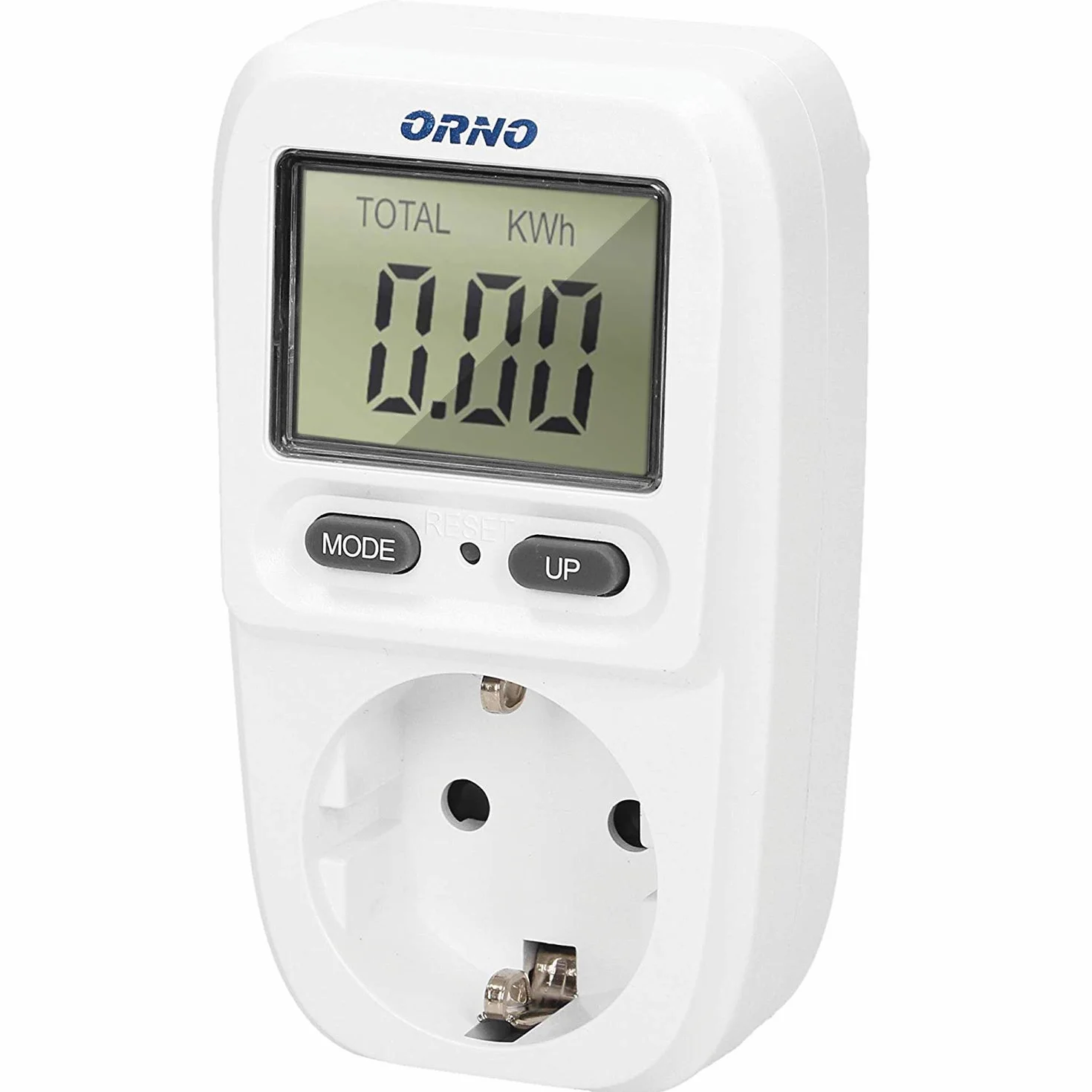 Orno WAT-419(GS) Licznik Prądu do Gniazdka Elektrycznego bez Uziemienia (typ E - Schuko) - Miernik Kosztów Energii z Ekranem LCD (brak podświetlenia) Maksymalna Moc 3680 W
