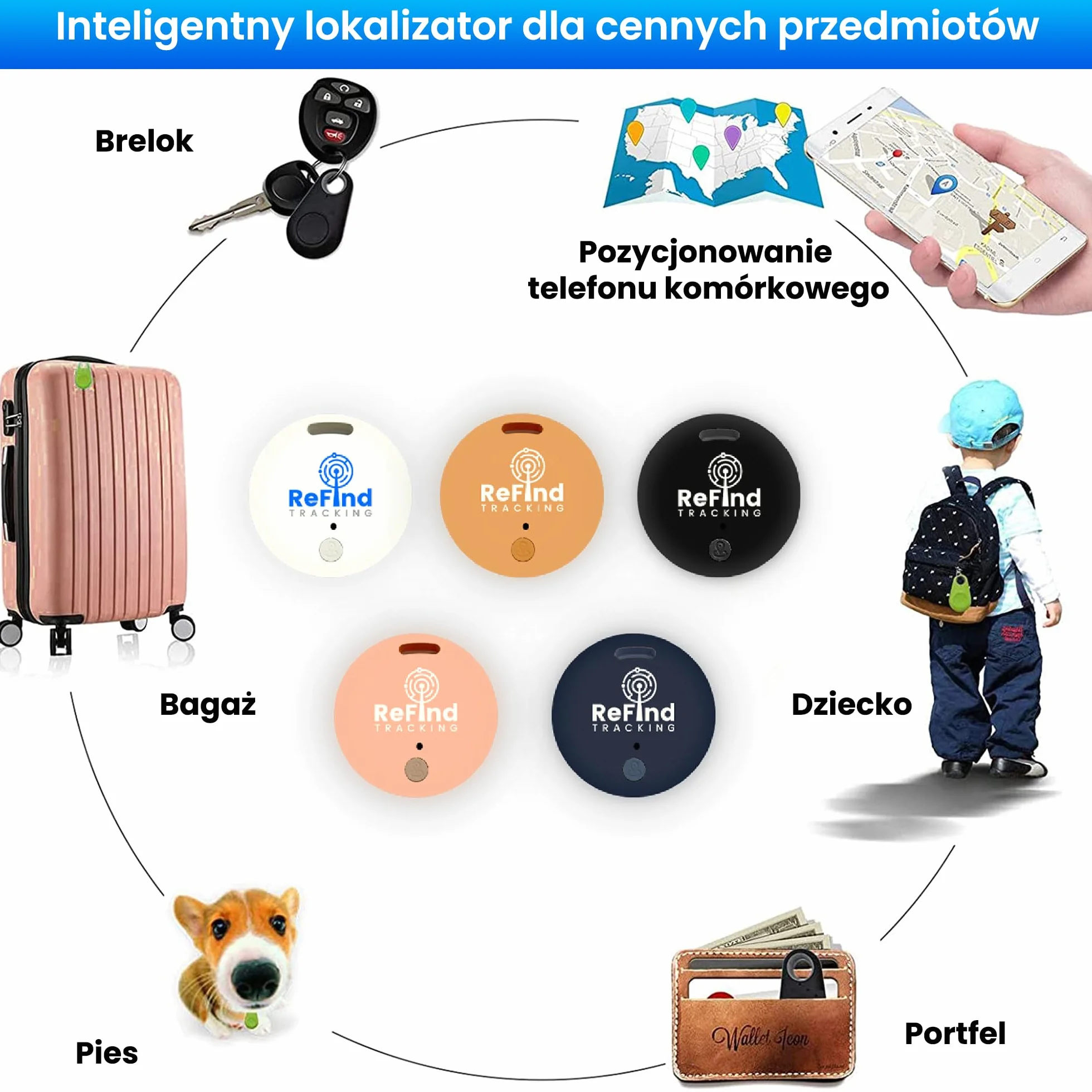 ReFind R2 Smart Tracker dla Androida i iPhone'a. Mini GPS Tag Bluetooth 5.0, Finder Kluczy. Alternatywa dla Samsung Air Tracker, dla Kluczy, Zwierząt, Portfeli i Bagażu (Czarny)