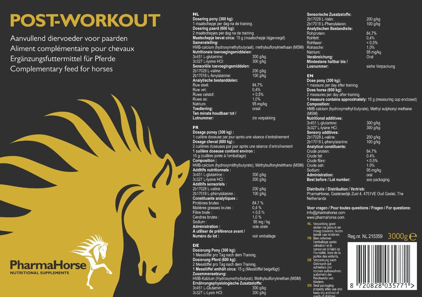 PharmaHorse Paard Post Workout 3000 Gram