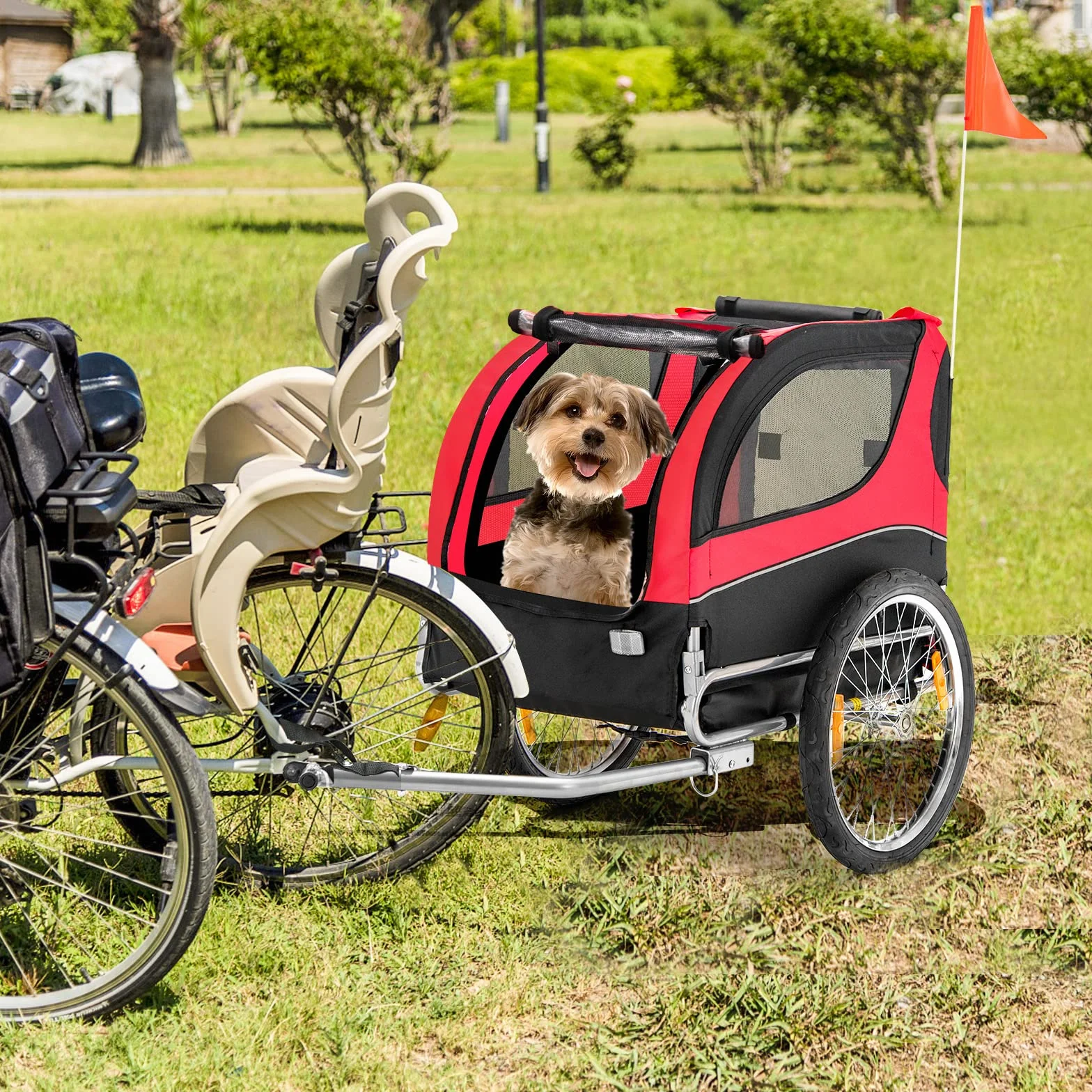 COSTWAY składana przyczepka rowerowa dla psa 40 kg Oxford czerwona