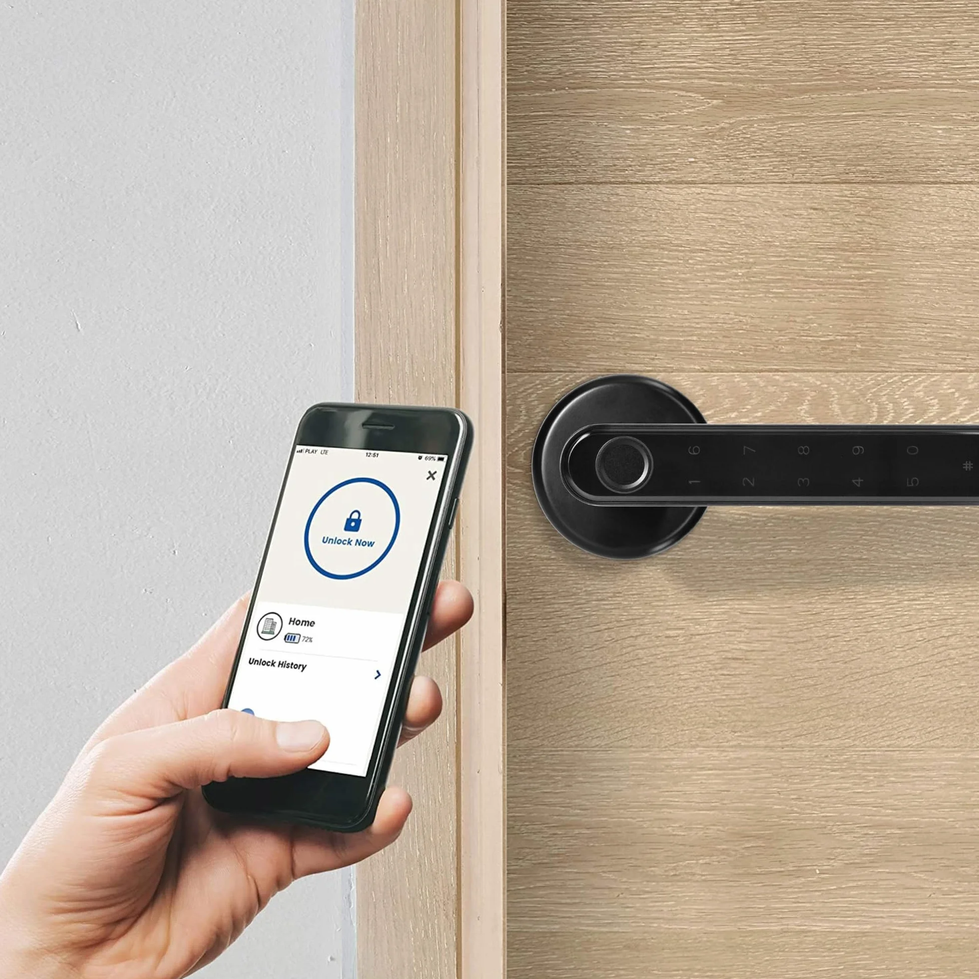 Klamka Szyfrowa z Klawiaturą - Inteligentny Zamek do Drzwi - Bluetooth 5.0/Kod/Odcisk palca Aplikacja Tuya Smart Zasilanie 4 baterie AAA Grubość drzwi:42-54mm IP20 Kolor Czarny