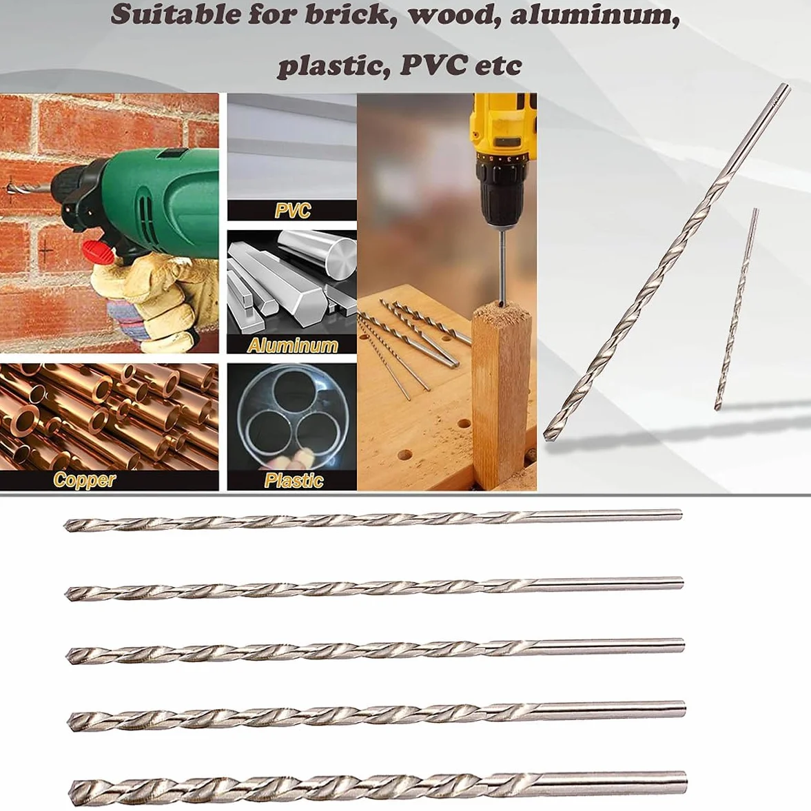 Wiertło Kręte HSS 200 mm x 6 mm Prosty Trzpień Pokryte Złotem