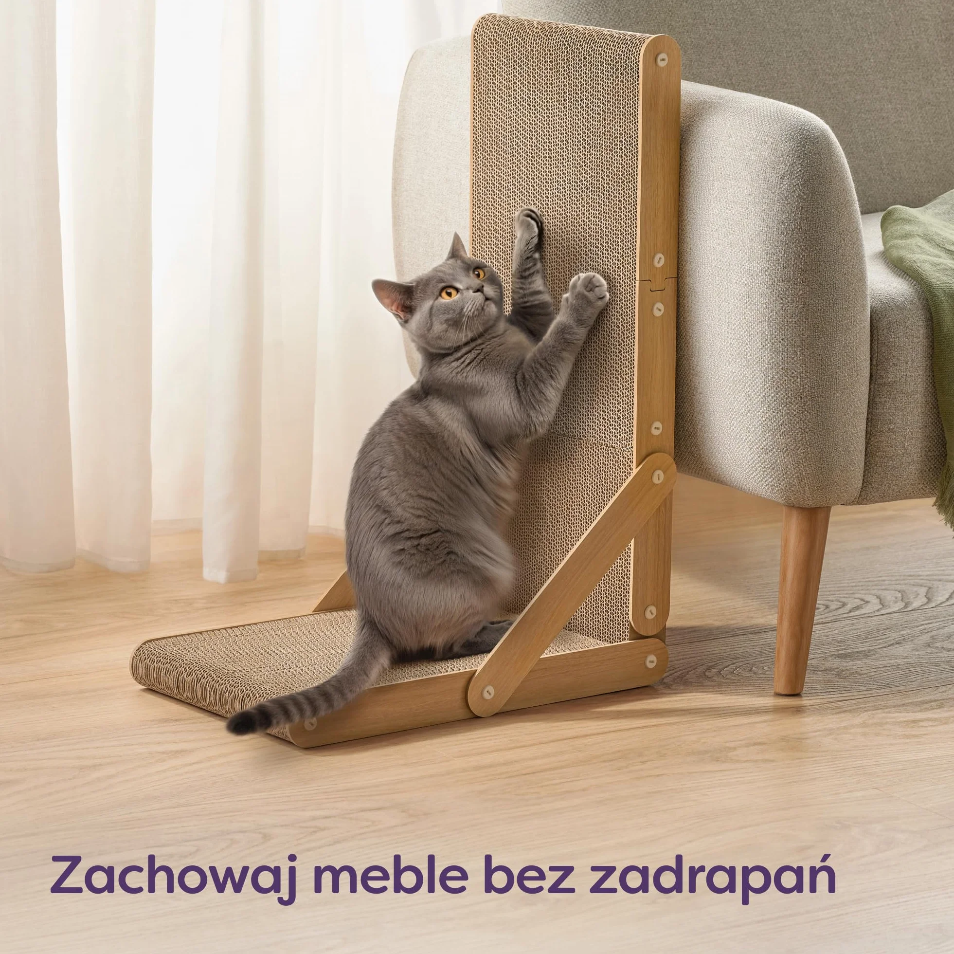 Drapak dla kota duży 68 cm - Drapak w kształcie litery L dla kotów z certyfikatem FSC® - Odwracalna konstrukcja zapewniająca do 1 roku zabawy w drapanie - Łatwy montaż