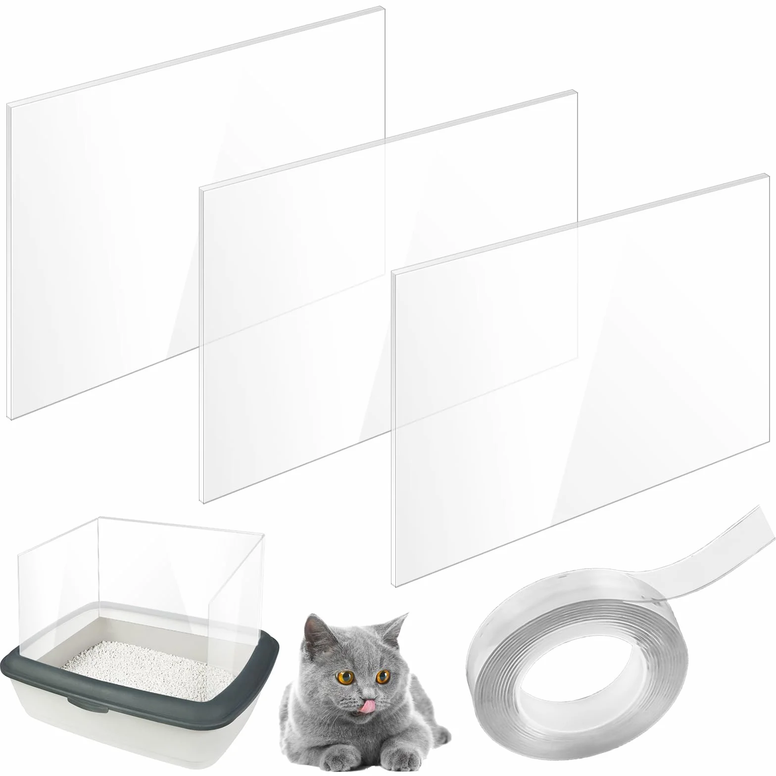 Pee Shields Kuweta dla Kota 30 x 40 cm: Ochrona Przed Pryskaniem z Rolką Nanotaśmy, Obudowa, Akcesoria, Osłony, Otwarta Górna Część - 3 Sztuki