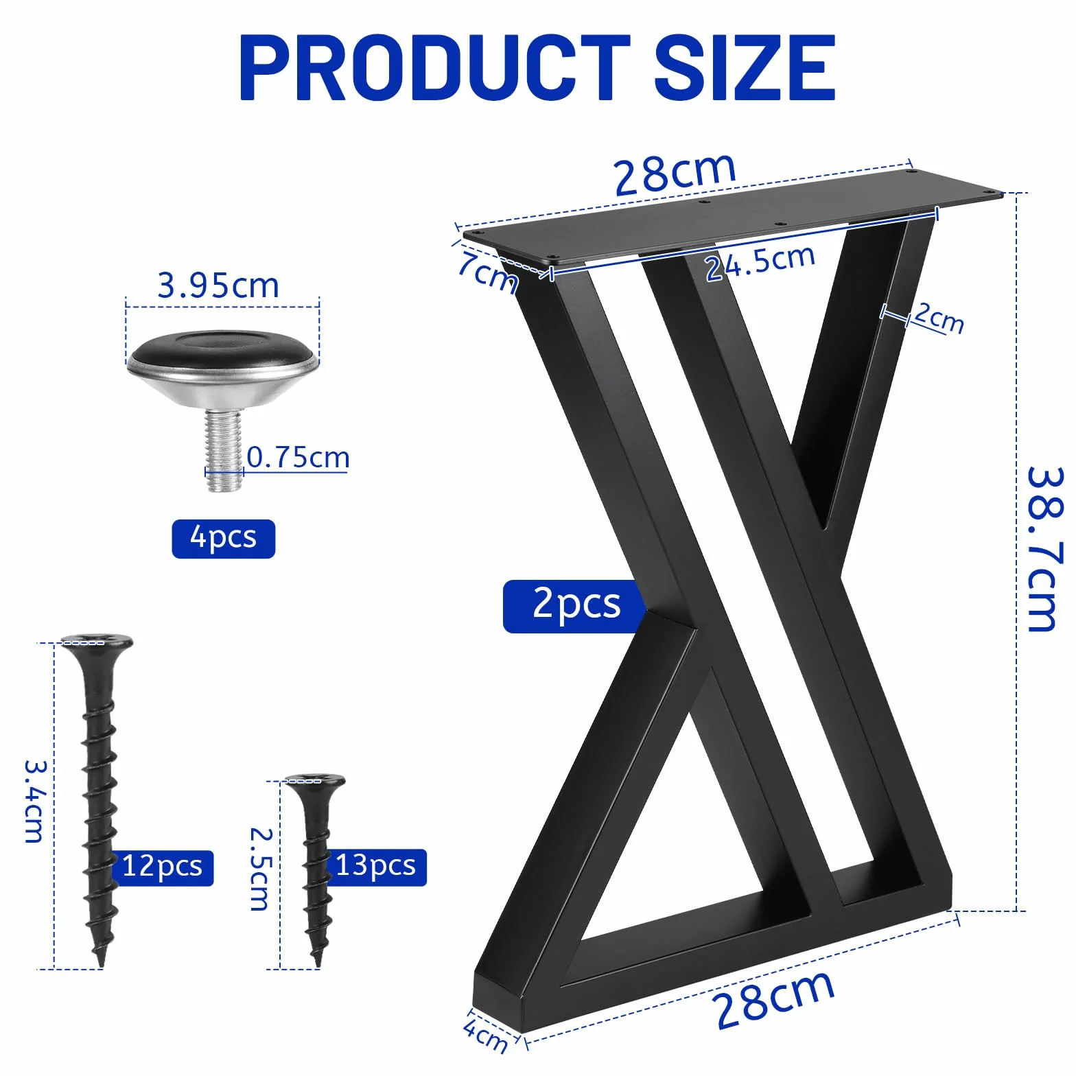 lalago 2 sztuki czarnych nóżek meblowych do 250 kg, metalowe nogi do stolika bocznego typu Y, przemysłowe DIY nóżki, podstawa mebli przemysłowych odpowiednia do stolików kawowych, biurek, ławek