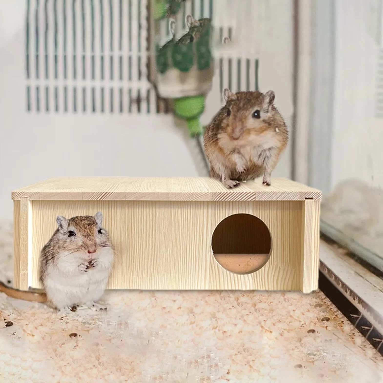 Multi Chamber Hamster House Maze, Large 2 Room, 11.81x5.91x3.74 inches Wooden Hamster Tunnel Toy for Hamsters Gerbils Mice Lemmings
