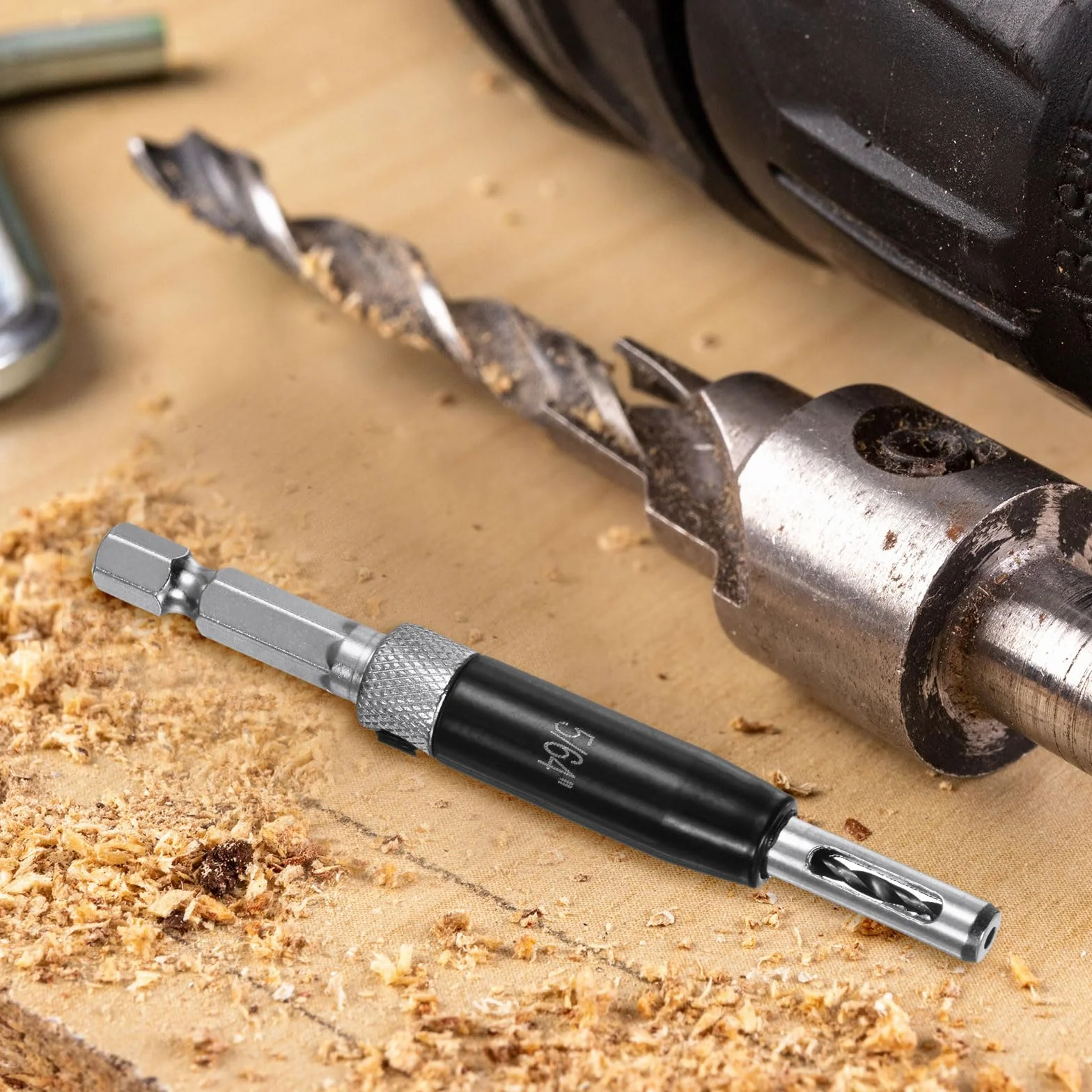QUARKZMAN Zestaw 2 wierteł samowiercących 5 mm, 1/4" sześciokątna obróbka drewna, narzędzie do wiercenia otworów zawiasów, drzwi, szaf, samokomórka, klucz imbusowy, czarny