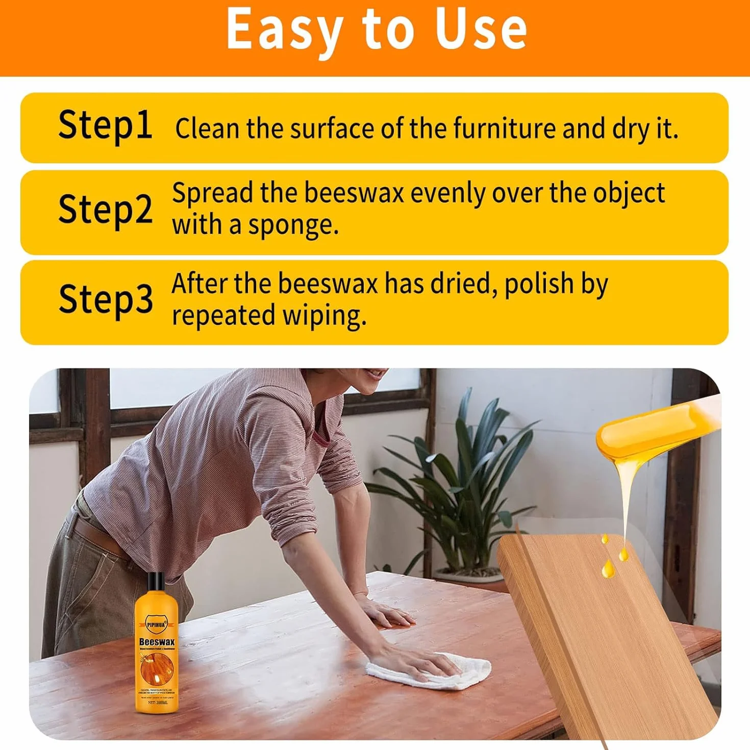 PIPIHUA Beeswax Furniture Polish Wood, naturalny wosk do mebli 260ml