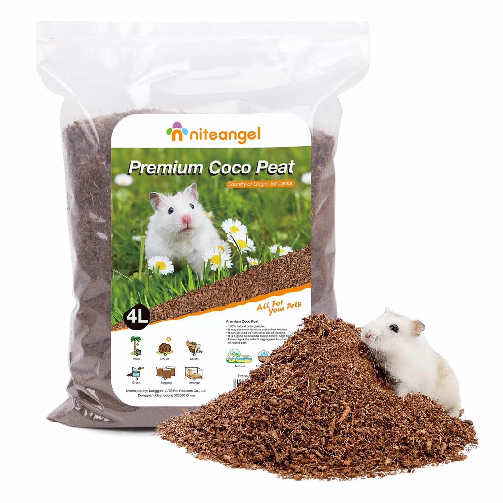 Niteangel Naturalna pościel dla chomika kokosowego/korkowego dla karłowatych chomików syryjskich, myszy, Degus lub innych małych zwierząt (torf coco)