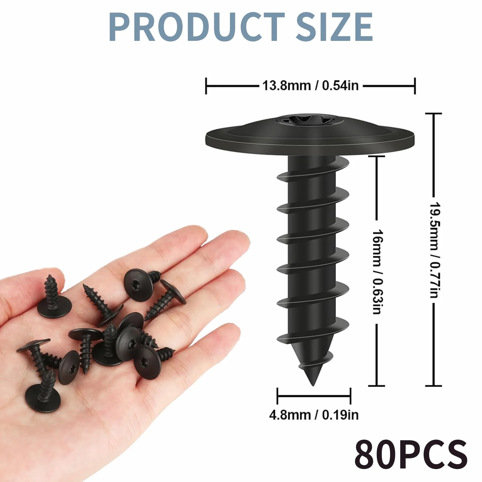 80 x wkręty blachowe, wkręty do karoserii, czarne, wkręty Torx, wkręty do podwozia, wkręty samogwintujące do okładzin drzwi samochodowych, M5 x 16 mm