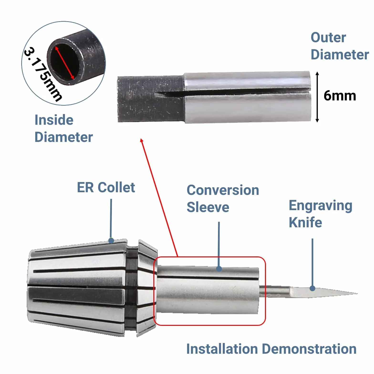 6mm do 3.175mm Dokładność 4 do 3.175mm Redukcja Tulejki Grawerującej Bit Cnc Router Tool Adapter do Tulejki