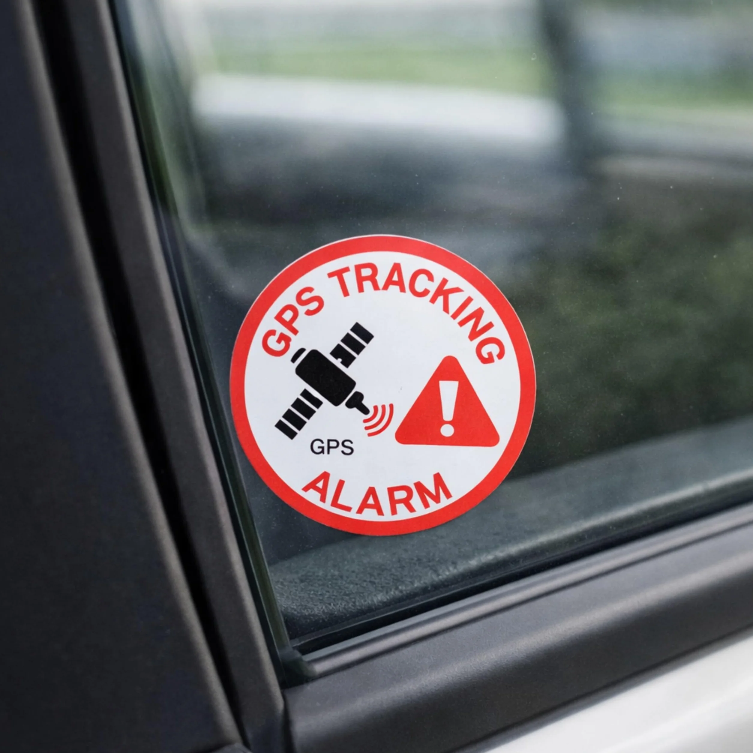 Naklejki GPS TRACKING ALARM 12 szt Ø 3 cm folia samoprzylepna ostrzegawcza