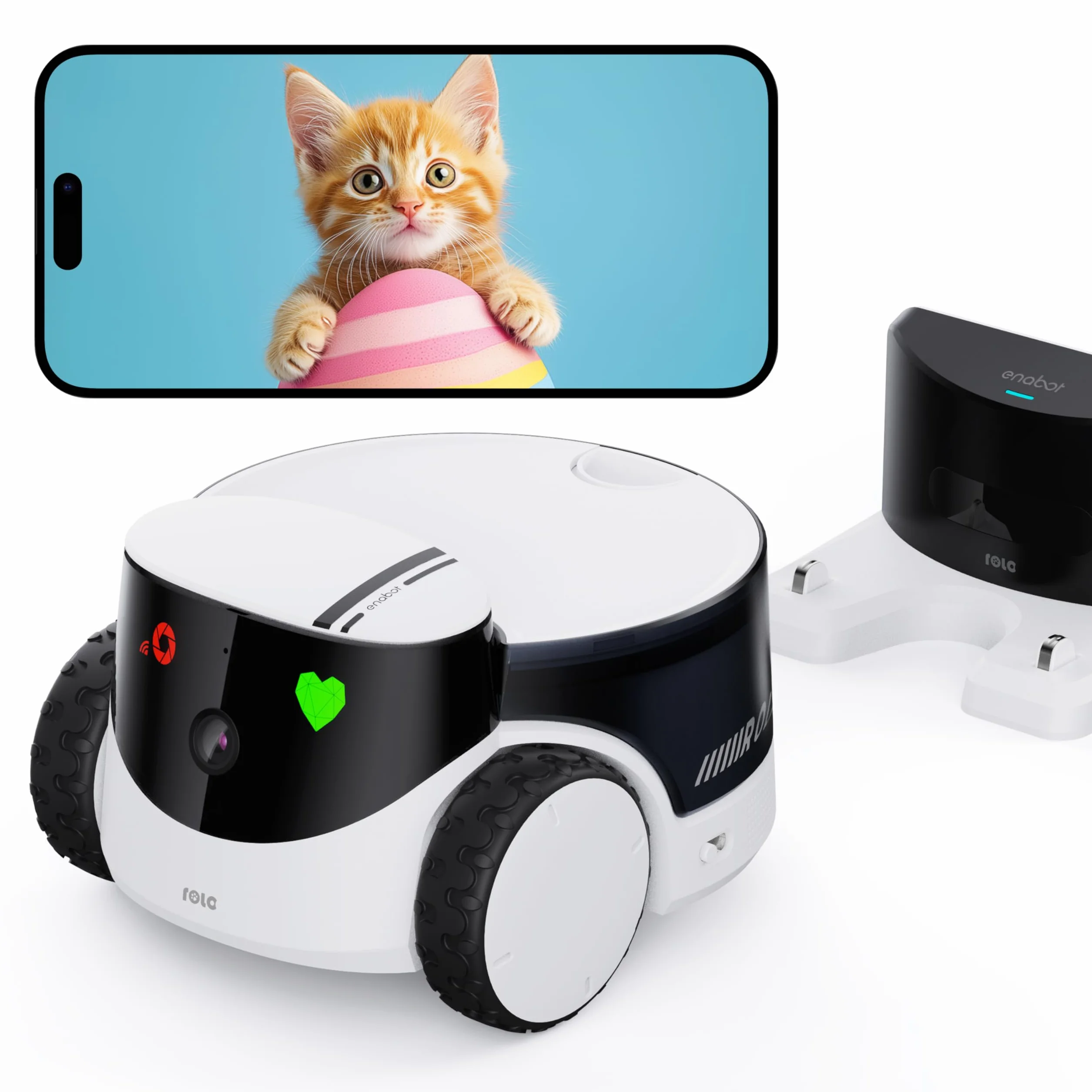 Enabot EBO ROLA PetPal robot z kamerą 2,5K WiFi QHD, noktowizor, 2-drożny dźwięk, zdalne sterowanie aplikacją dla kota/psa