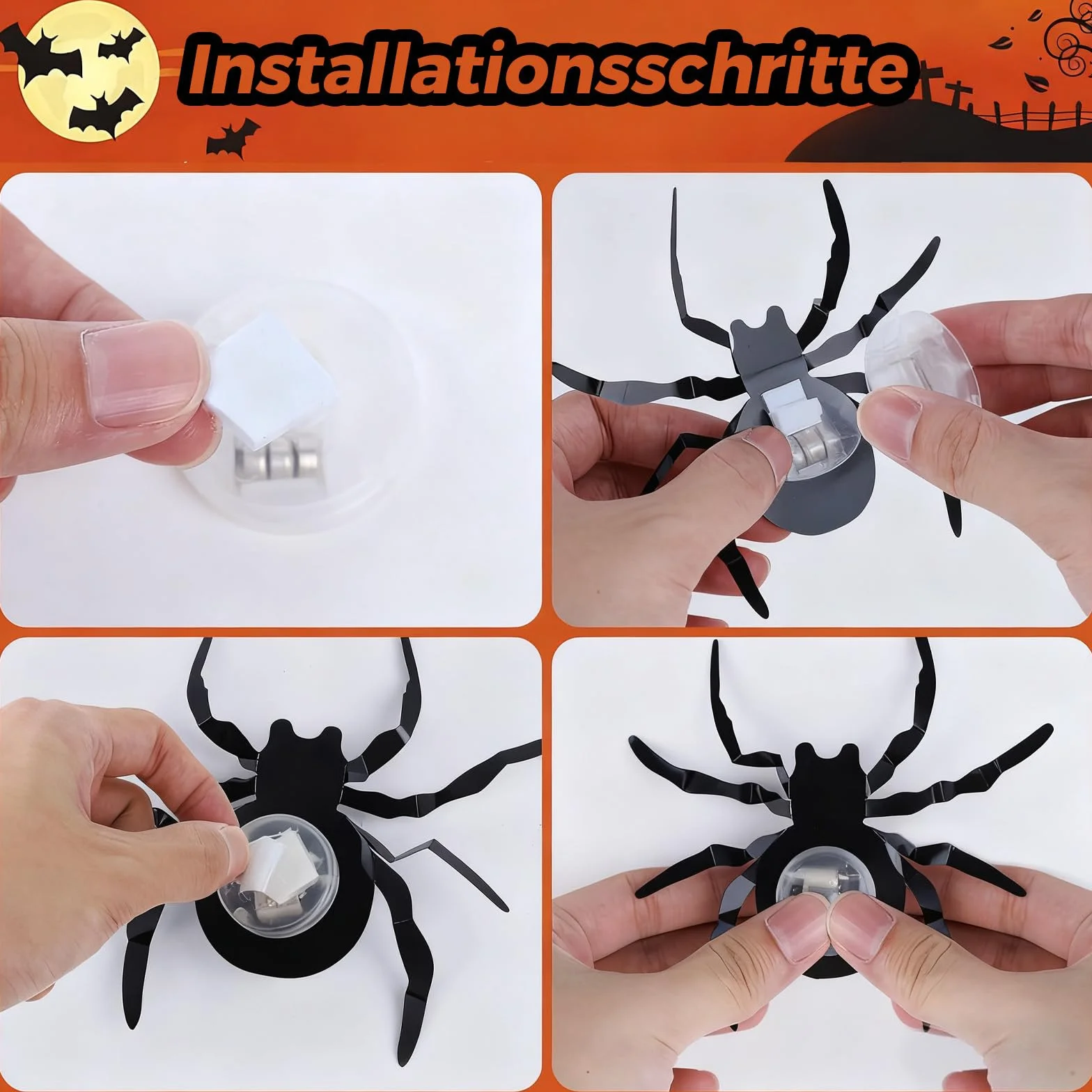 ALEGRE Dekoracja Halloween pająki 3D LED świecące naklejki ścienne 4 rozmiary