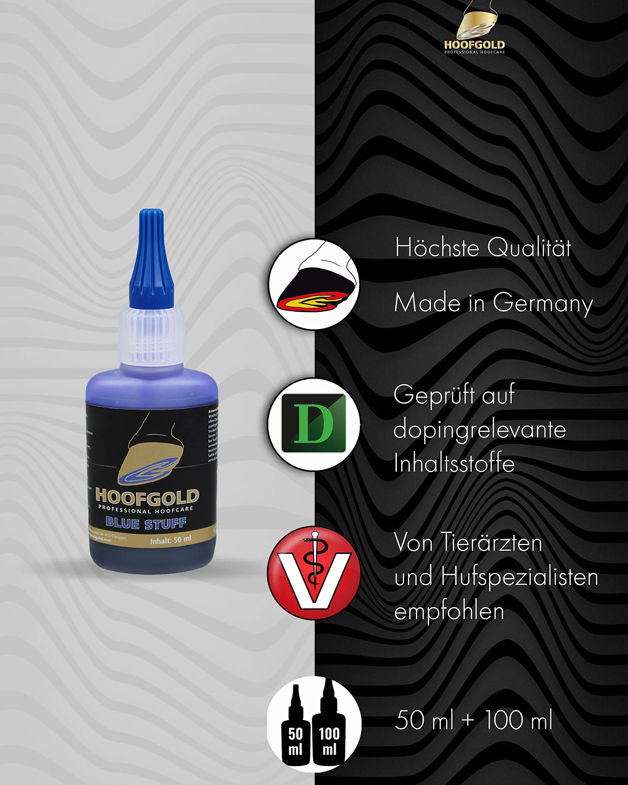BlueStuff – wysoce skuteczny środek przeciwko gnilicy strzałki i chorobie White Line u konia – natychmiastowa pomoc w przypadku śmierdzących, miękkich kopyt – zgodny z ADMR – 50 ml