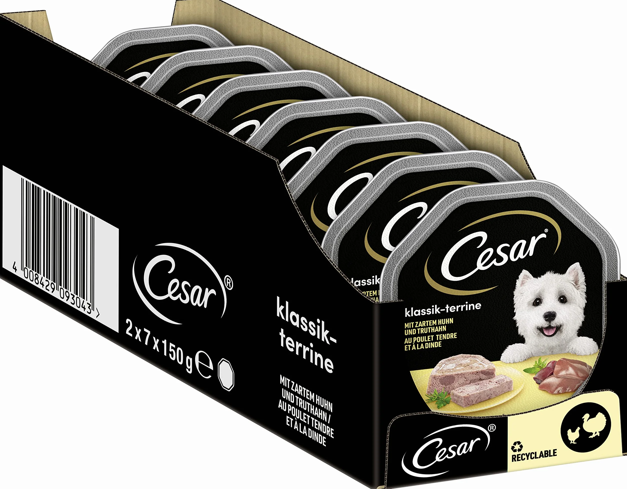 Cesar Mokra karma dla psów z kurczakiem i indykiem, 14 miseczek (2 x 150 g)
