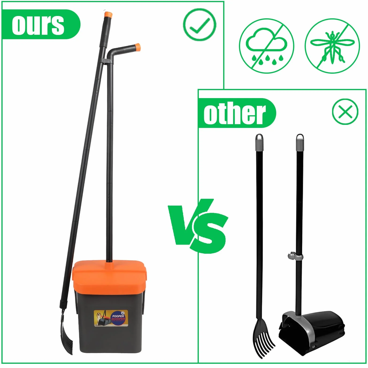 Pooper Scooper, duży obrotowy kosz na odchody dla psów z pokrywką, 117 cm, regulowana, długa rączka, z workami na odpady, odpady dla zwierząt domowych, do ogrodu, na podwórko, trawę, brud lub żwir
