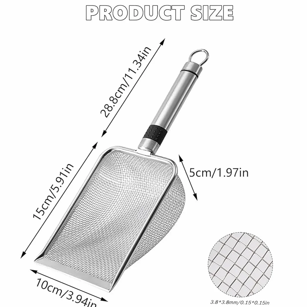 Szufla dla kota ze stali nierdzewnej do kuwety, rozmiar porów 3,8 mm, metalowa, nieprzywierająca szufla do żwirku dla kotów, stop aluminium, szufla do kuwety dla kotów