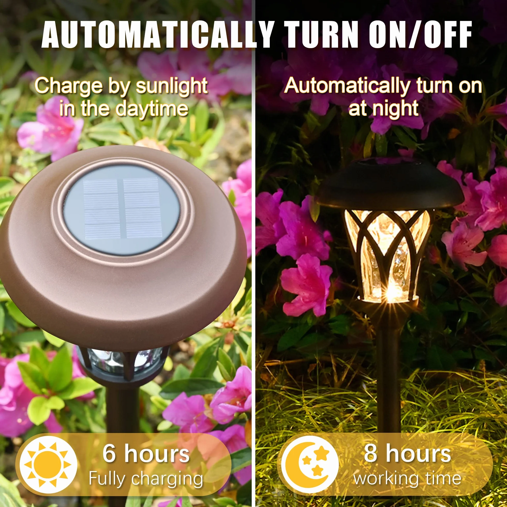 Solpex Lampy solarne do użytku na zewnątrz, 6 sztuk, solarne lampy ogrodowe, oświetlenie ścieżki do użytku na zewnątrz, wodoszczelność IP44, automatycznie zasilane energią słoneczną, na podwórko