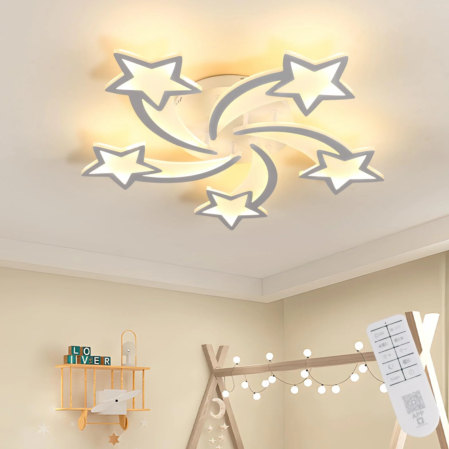 Toolight Lampa sufitowa LED do ściemniania 50 W, 6200 lm, żyrandol do pokoju dziecięcego z pilotem zdalnego sterowania 3000 K-6500K, nowoczesna akrylowa lampa sufitowa do pokoju dziecięcego, salonu,