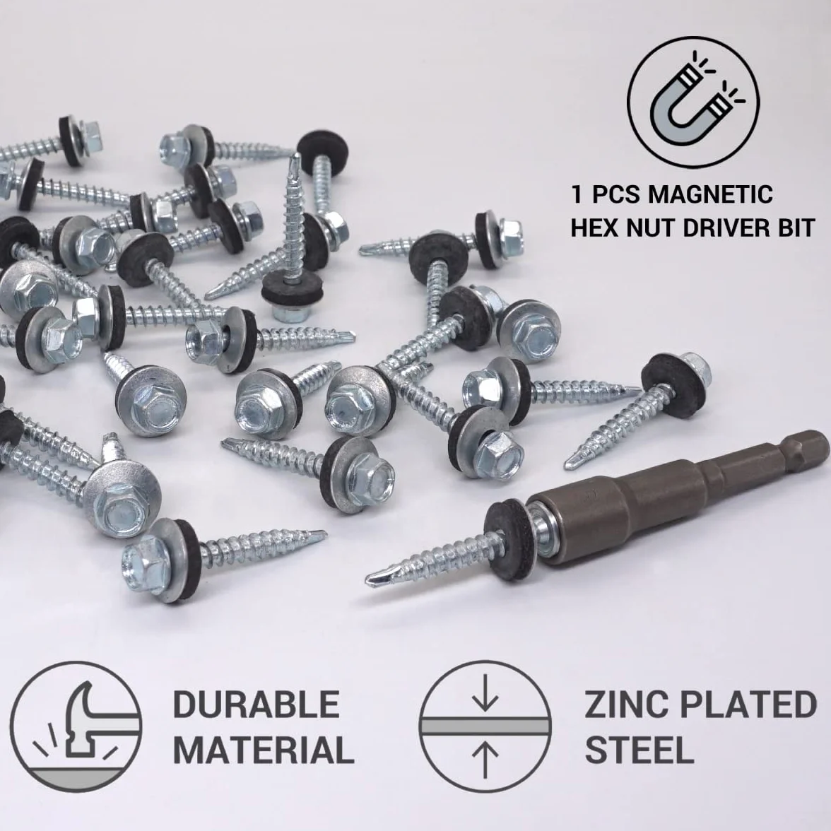 (500 sztuk) DIN 7504-K stal cynkowana 4,8 x 35 mm śruby samowiercające z podkładkami EPDM, głowica podkładki sześciokątnej, śruba z blachy, samogwintująca (500, 4,8 x 35 mm)