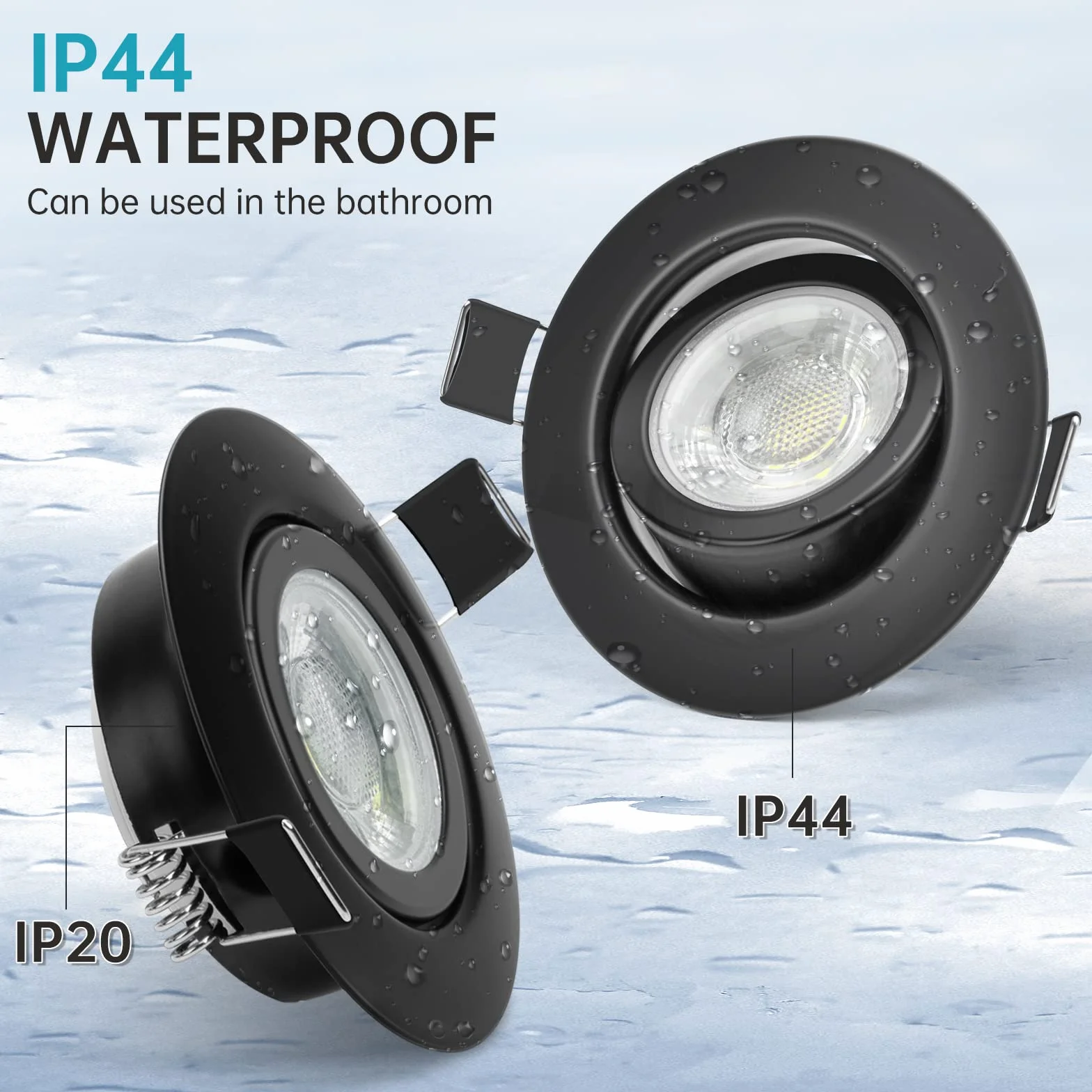 wowatt 10 x wpuszczana lampa punktowa LED, ściemnialna czerń łazienkowa, 7 W wpuszczana lampa sufitowa IP44 zimna biel 6000 K, ekwiwalent 700 W Halogenowa bardzo płaska lampa sufitowa, 700 lm,