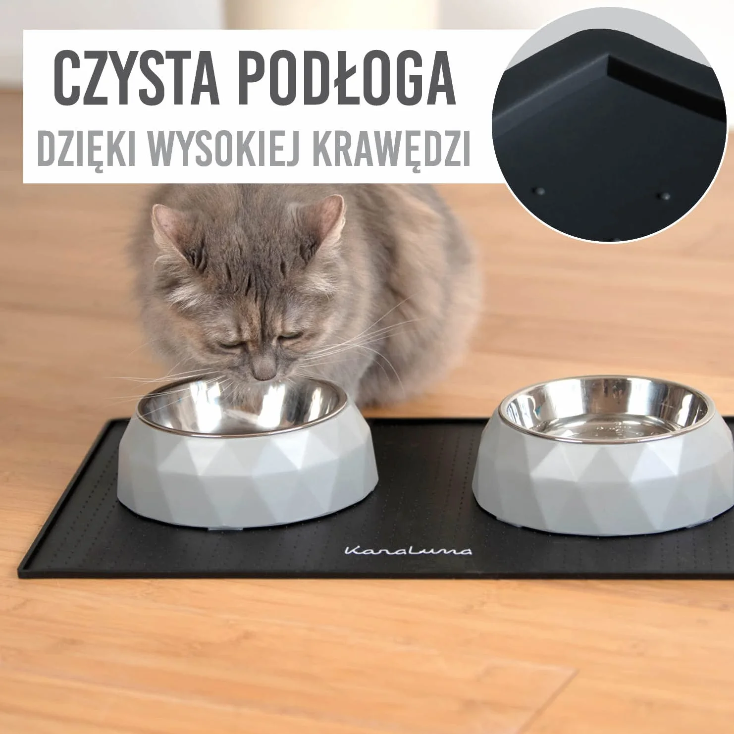Silikonowa Podkładka Premium 48 x 30 cm Czarna Mata na Karmę dla Kota i Psa Pod Ekspres do Kawy