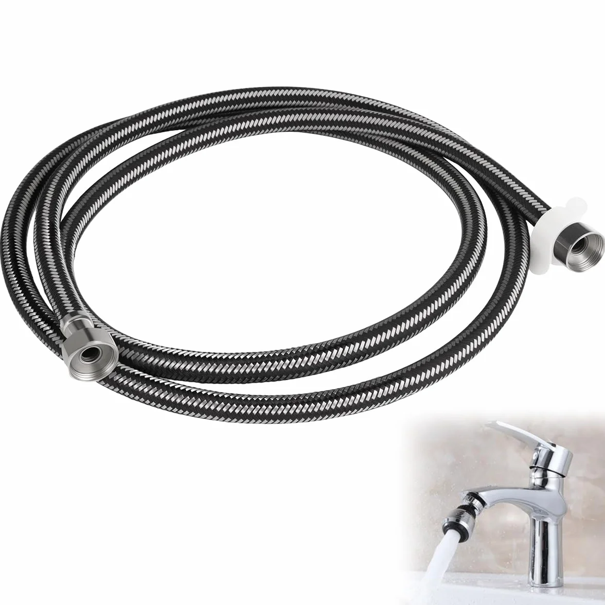 Wąż pancerny ze stali nierdzewnej 304 1/2 cala, 2 m, wąż elastyczny 1/2 cala, G1/2" x G1/2" wąż przyłączeniowy armatura z oplotem ze stali nierdzewnej, elastyczny wąż przedłużający do kranu, zaworu