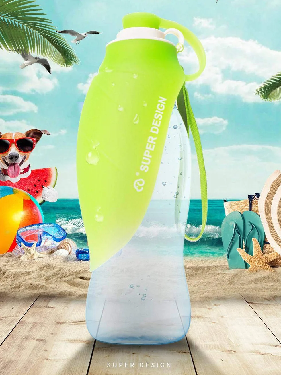 Butelka na wodę dla psa silikonowa 580 ml niebieska