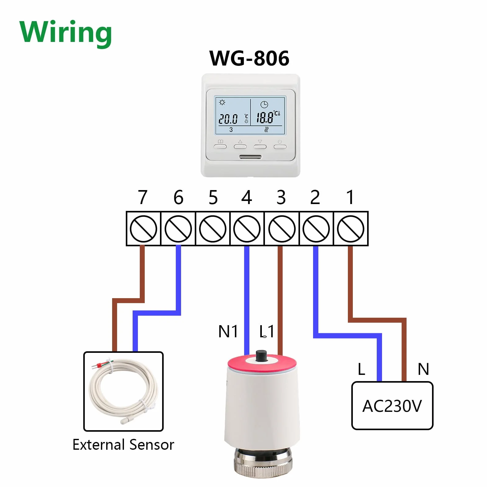 Wengart Siłownik termoelektryczny WG2208 AC230V normalnie zamknięty do ogrzewania podłogowego