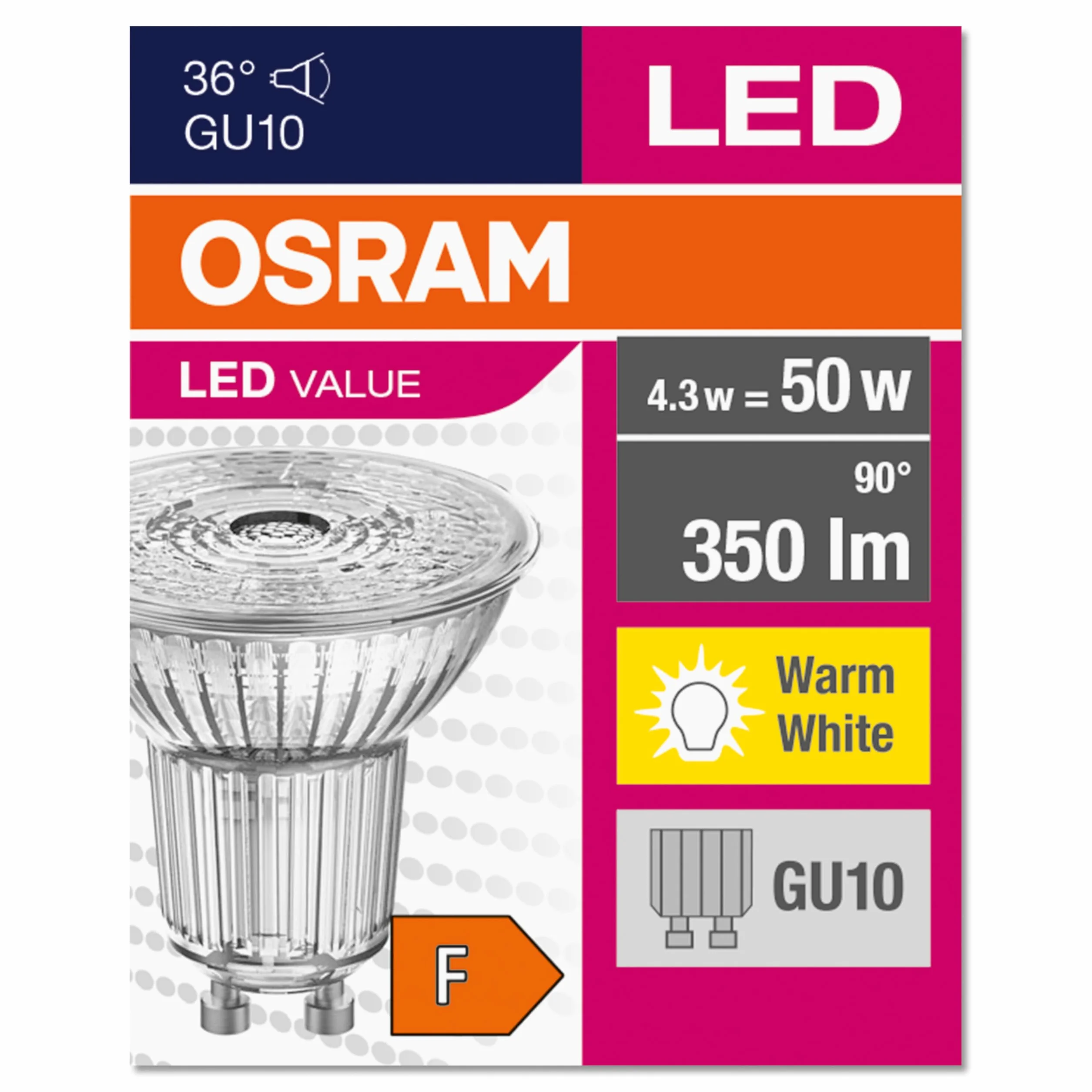 OSRAM LED Star Value reflektor PAR16 GU10 4,3W 3000K ciepła biel 36°