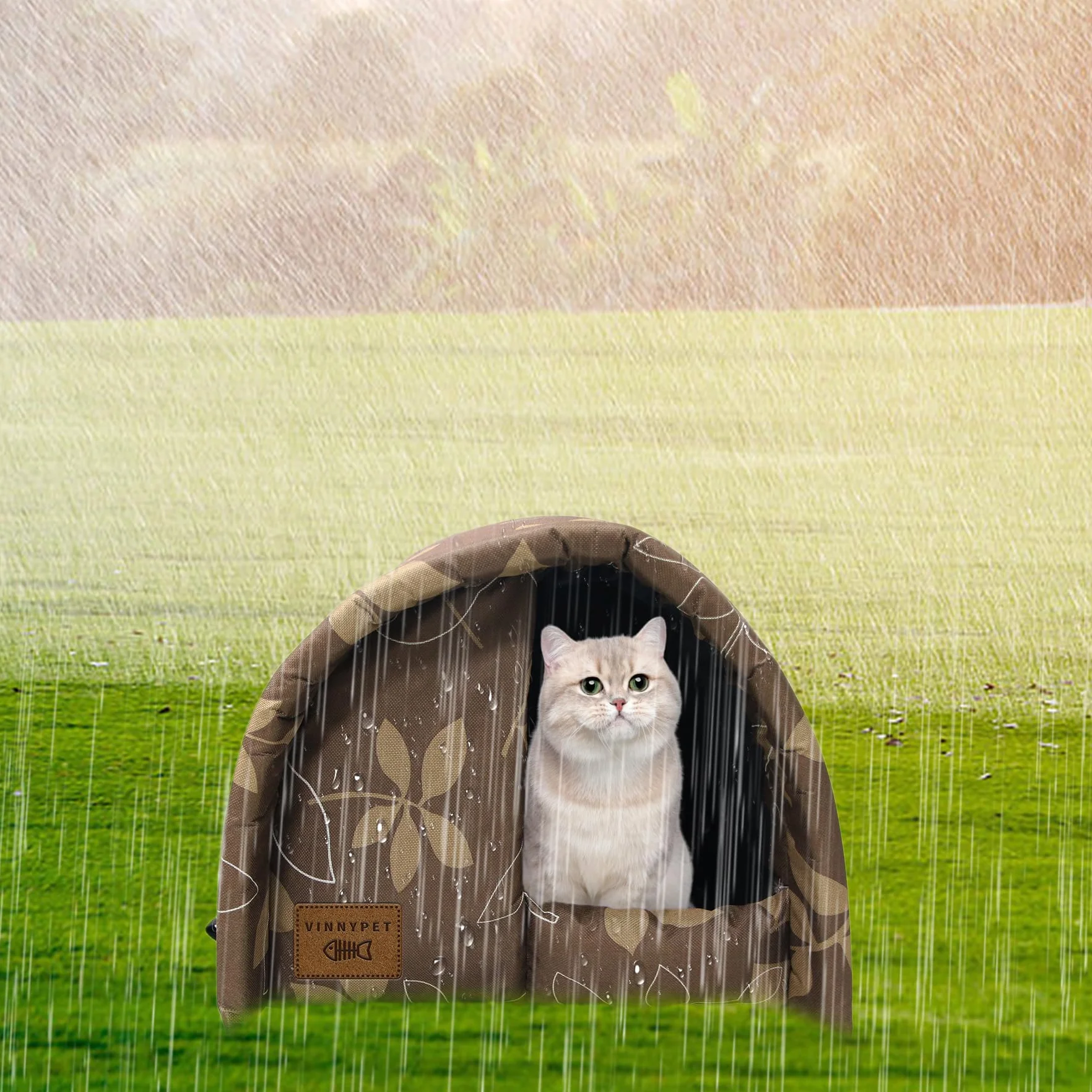 Wodoodporny Składany Domek dla Kota i Psa Na Zewnątrz - Schronisko dla Zwierząt z Wygodną Pluszową Poduszką, Odporny Na Deszcz 54 x 42 x 36 cm