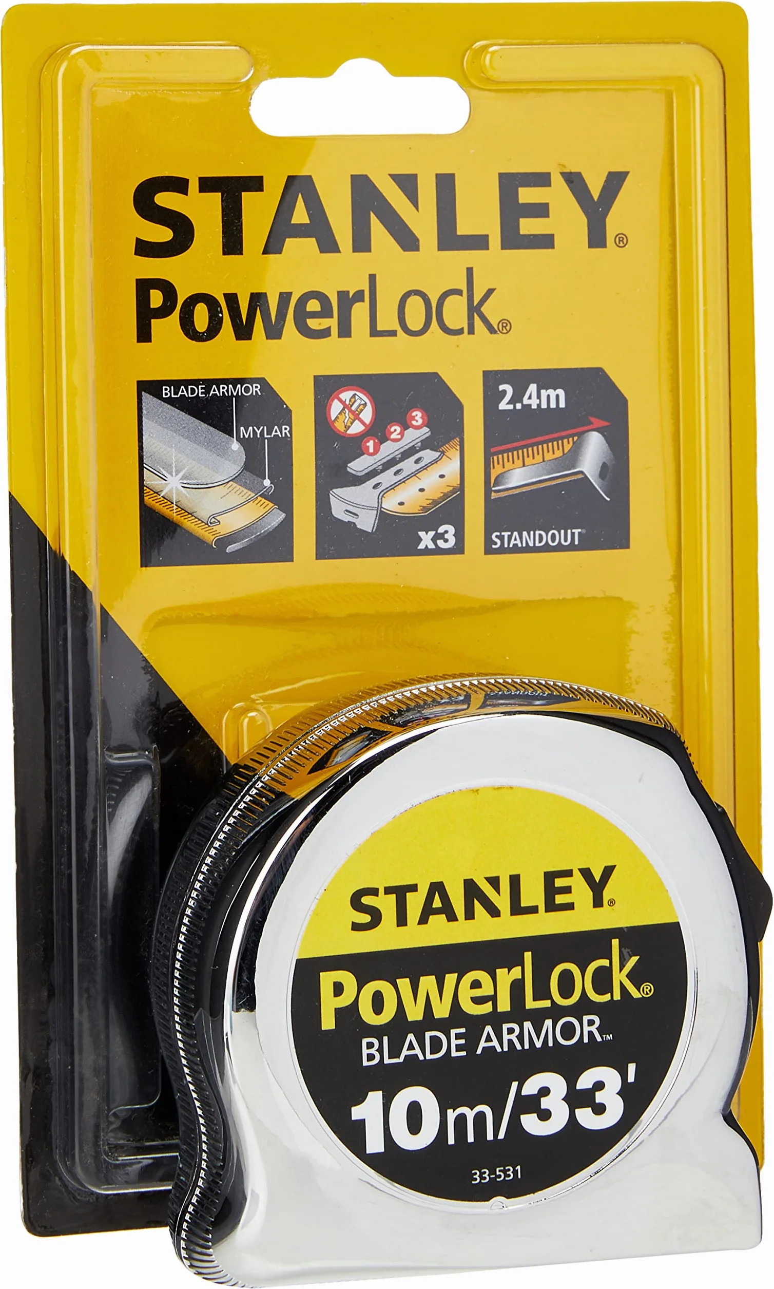 STANLEY Powerlock taśma z pancerzem ostrza, 10 m, srebrna