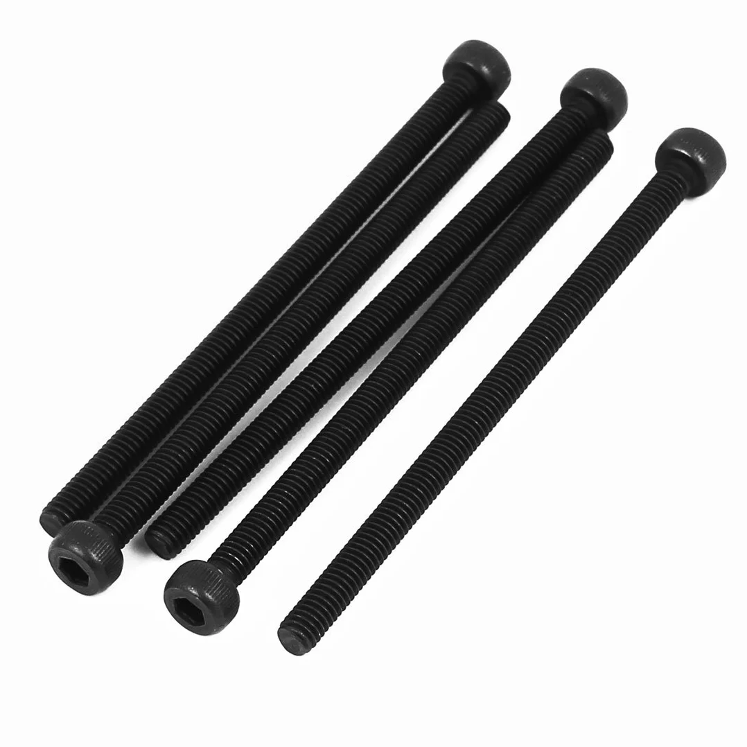 sourcingmap 5 sztuk M4 x 70 mm pełny gwint głowica sześciokątna śruba radełkowana sworzeń czarny de