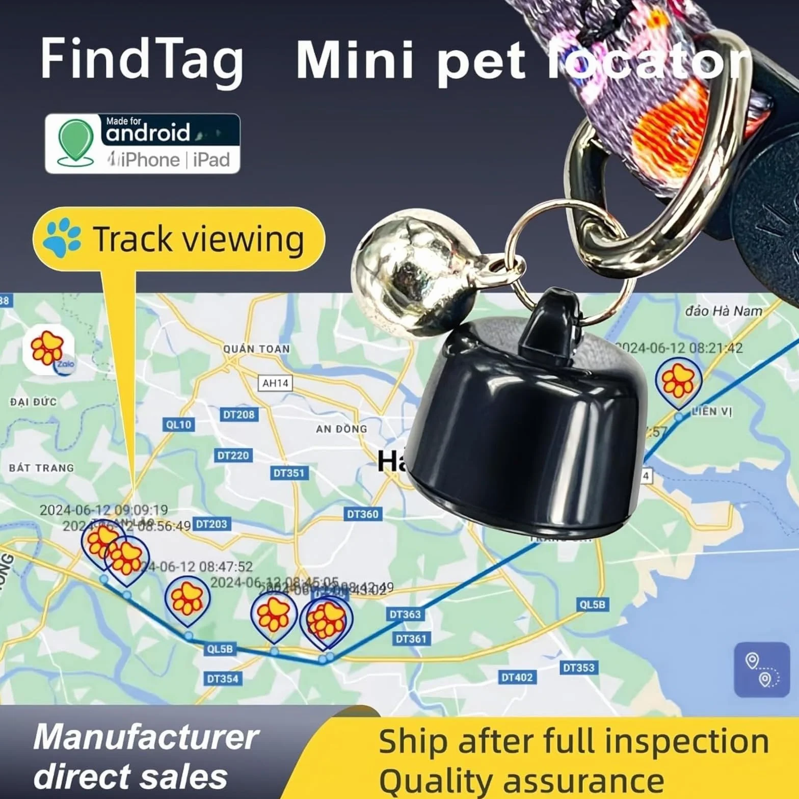 Mini tracker GPS dla kota - globalne śledzenie - bez dodatkowych kosztów - kompatybilny z systemami iOS i Android - dla każdego naszyjnika - inteligentna lokalizacja
