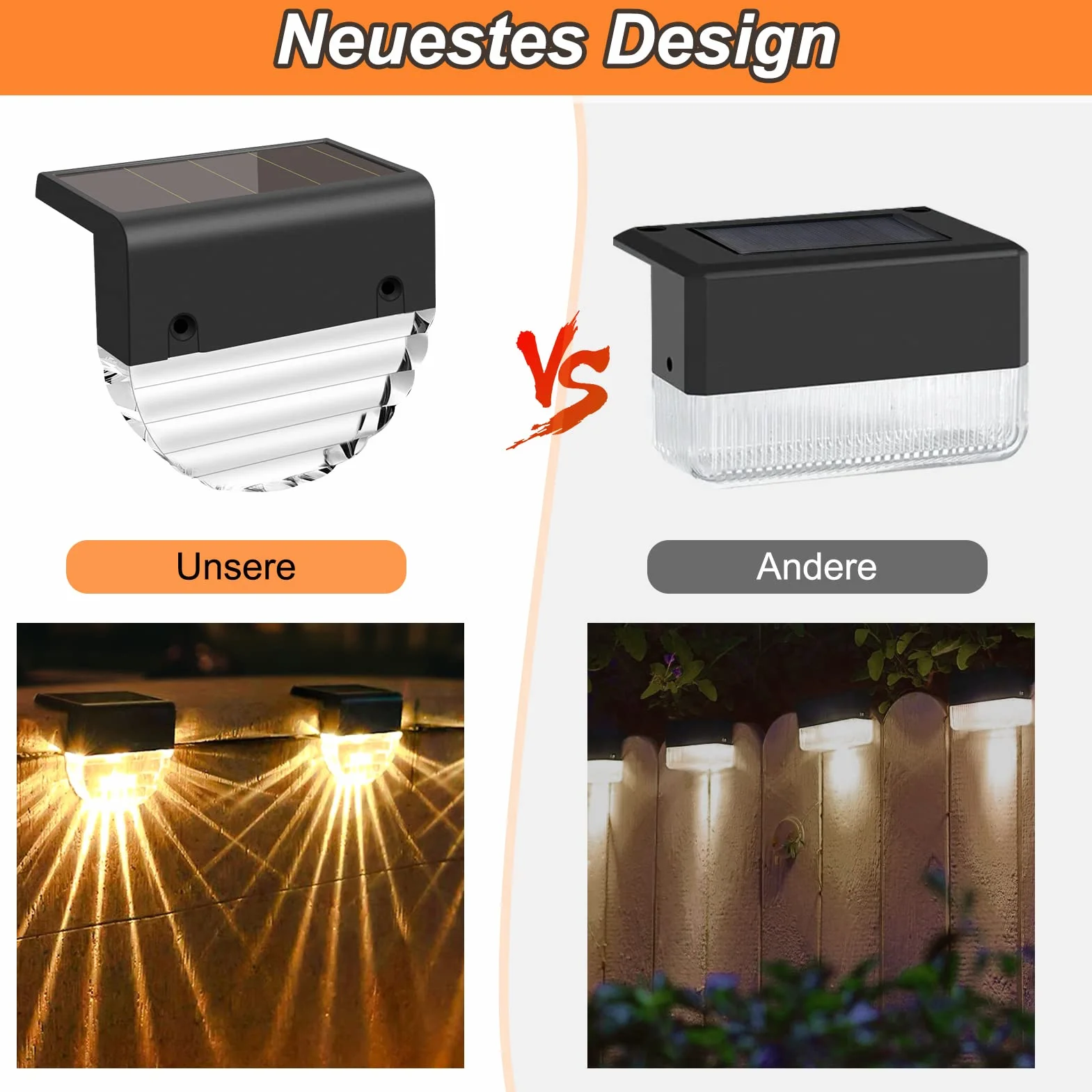 Fuqiduo Lampy solarne na zewnątrz, IP65, wodoszczelne lampy solarne z 2 trybami (ciepła biel i zmiana koloru), zasilana energią słoneczną lampa ścienna do ogrodzenia, ogrodu, tarasu, schodów – 6 sztuk