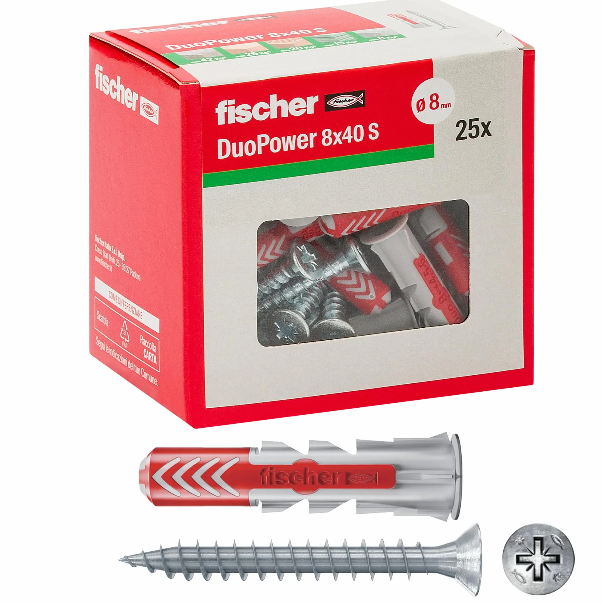 Fischer – Kołek rozporowy Duopower ze śrubą, szary, 544017