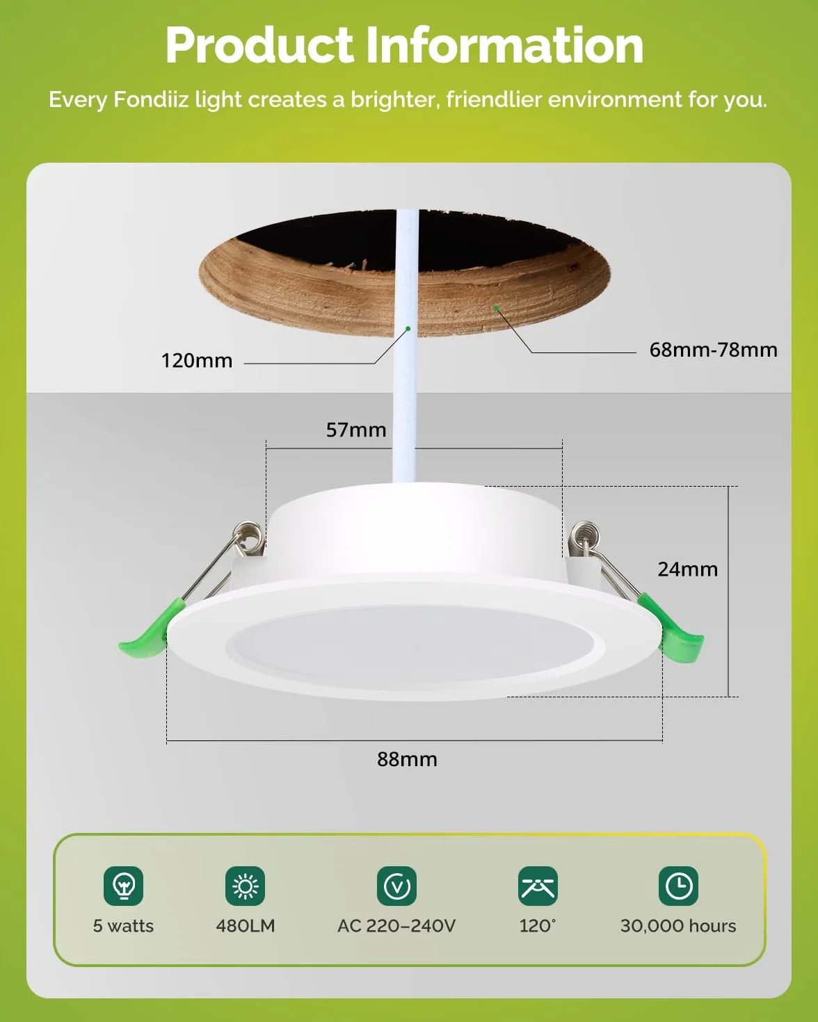 Fondiiz 12-pakiet świateł sufitowych LED, 5W światła punktowe 3CCT ciepła biel 2700K naturalna biel 4000K chłodna biel 6000K regulowana, wycięcie 68mm, LED światła sufitowe wpuszczane IP44 do łazienki