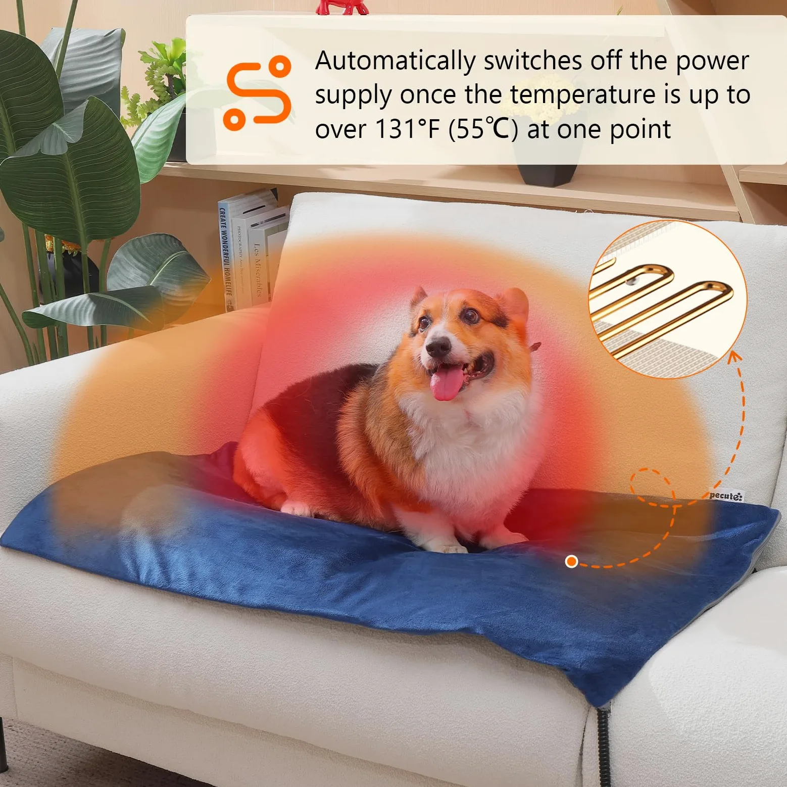 Pecute Elektryczny koc dla kota 6 poziomów temperatury z timerem mata grzewcza 2XL 120 x 70 cm