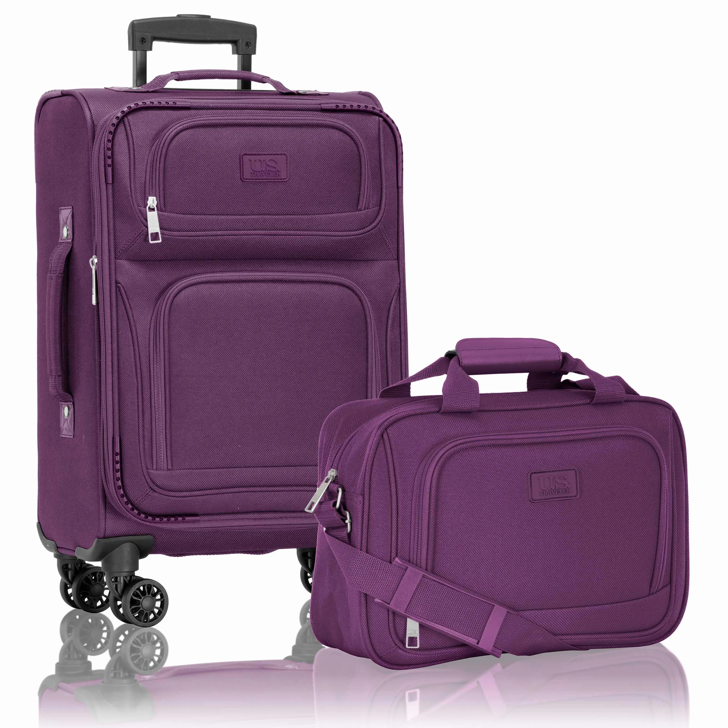 U.S. Traveler Rugged Fabric Expandable Carry-on Luggage Set, Purple, 4 Wheel