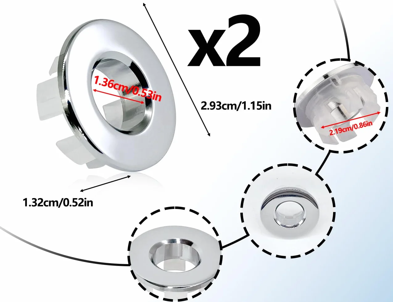 KAPSING 2 szt. Okrągła mosiężna pokrywa przelewowa do zlewu kuchennego, srebrny, 22-24 mm