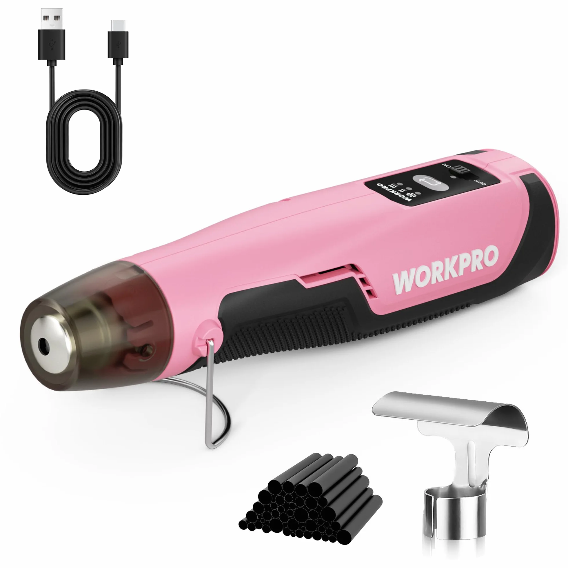 WORKPRO Mini opalarka 7,2 V różowo-czarna z akumulatorem litowym 21700 4000 mAh