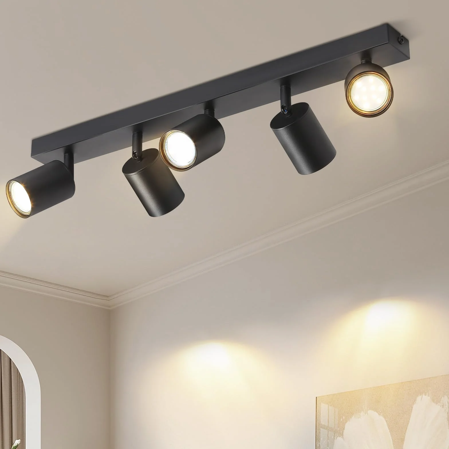 Lampa Sufitowa Nowoczesna Czarnym - Sufitowy Reflektor LED Obrotowy GU10 - Sufitowa Scienna Spot 5 Płomień do Kuchni Sypialni Salonu, bez Zarówek