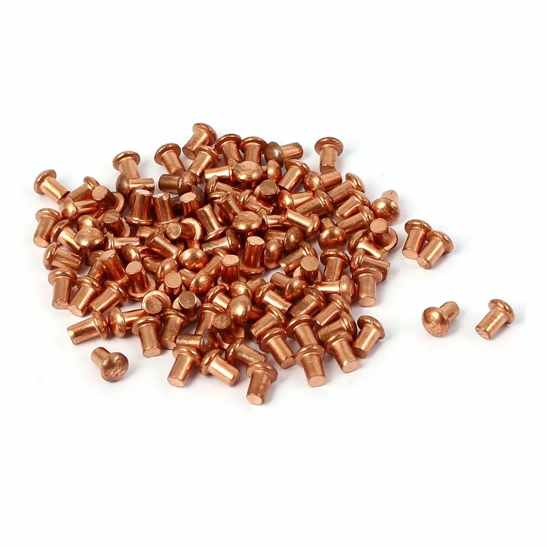 Sourcingmap 4 mm długość 2 mm x 3 mm okrągła głowica miedziane solidne nity łączniki złoty odcień 100 szt