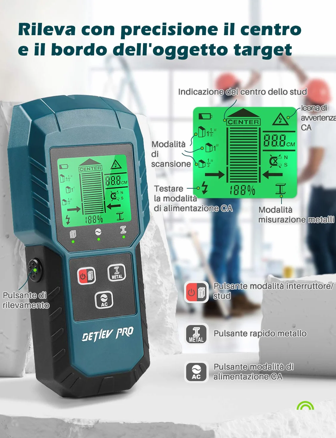 5 w 1 elektryczny wykrywacz rur i kabli, detektor cyfrowy, ekran LCD, alarm dźwiękowy, kable drewniane/metalowe/magnetyczne lub niemagnetyczne/AC