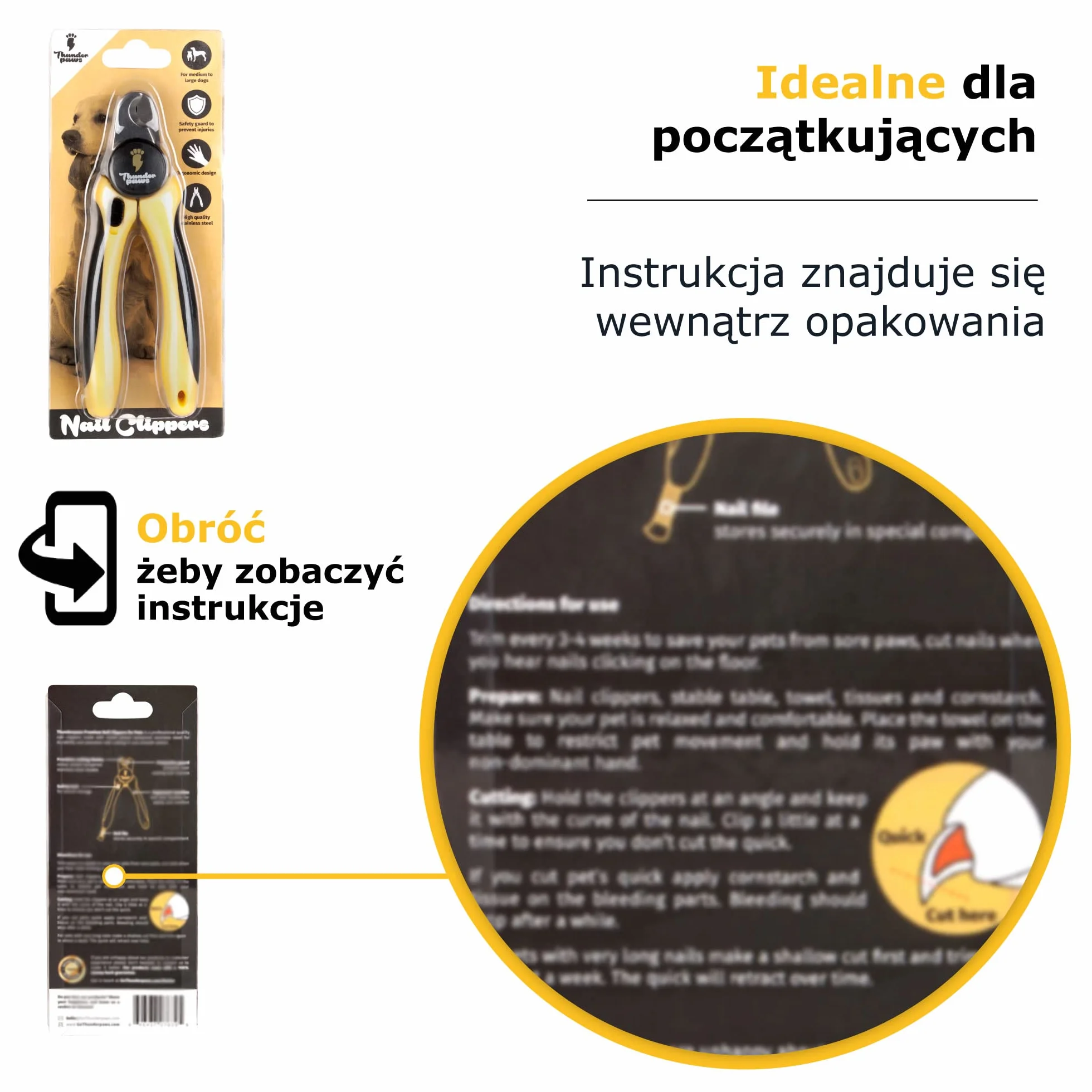 Profesjonalne obcinaczki do pazurów dla psów z osłoną ochronną i blokadą bezpieczeństwa (Średnie i Duże rasy, Żółte)