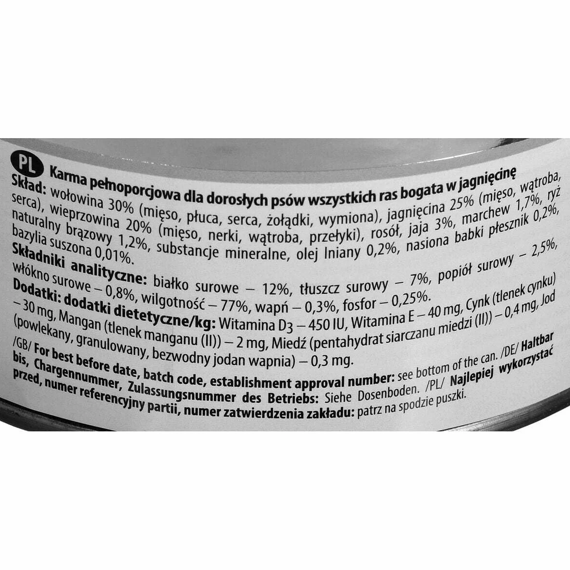 DOLINA NOTECI Mokra karma dla psa bogata w jagnięcinę puszka 800 g
